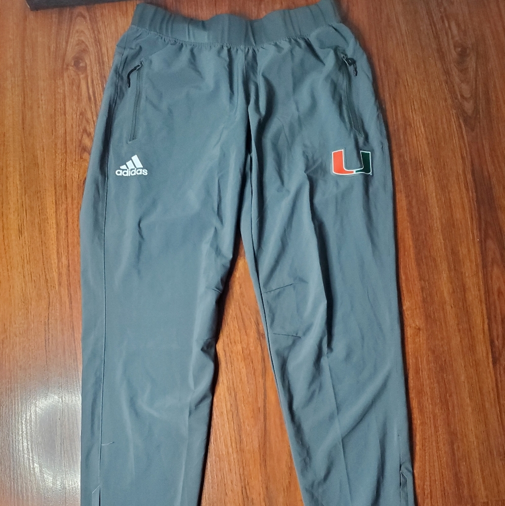 Woman University Miami Hurricanes NCAA Adidas Gray Woven Pants GE3409 Size SMALL